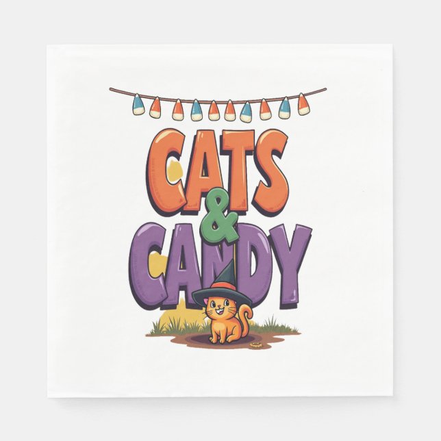 Serviette En Papier Chats et bonbons (Devant)