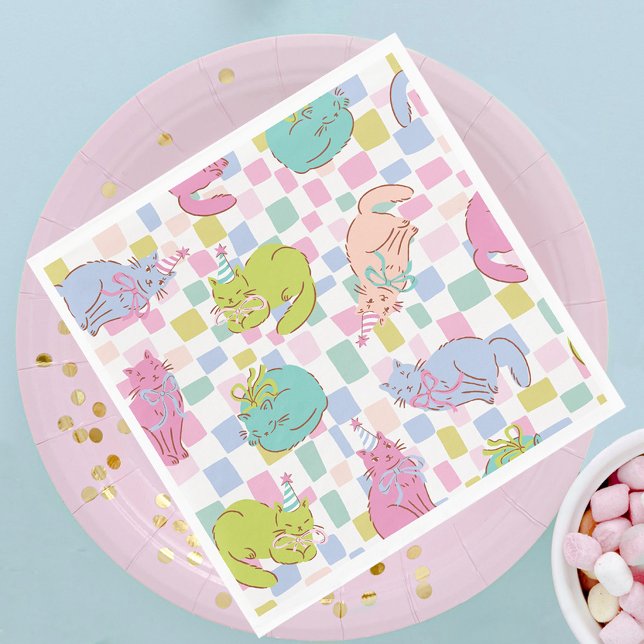 Serviette En Papier Chats et Rubans, Fête de Chat Moderne Brillante  (Créateur téléchargé)
