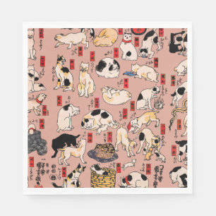 Serviette En Papier chats japonais Ukiyo-e Funny kitty