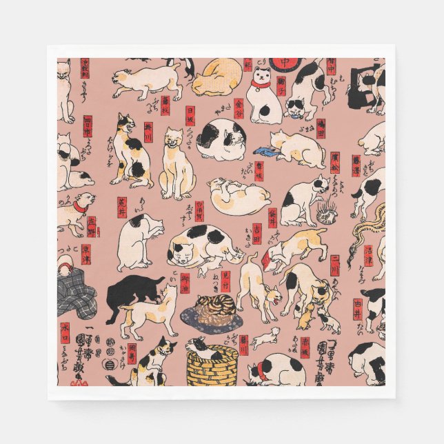 Serviette En Papier chats japonais Ukiyo-e Funny kitty (Devant)