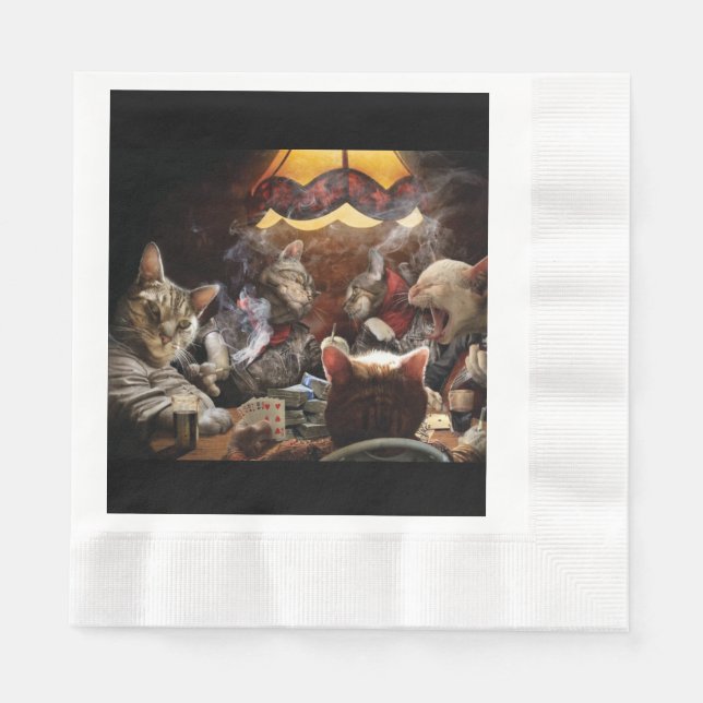 Serviette En Papier Chats jouant au poker (Devant)