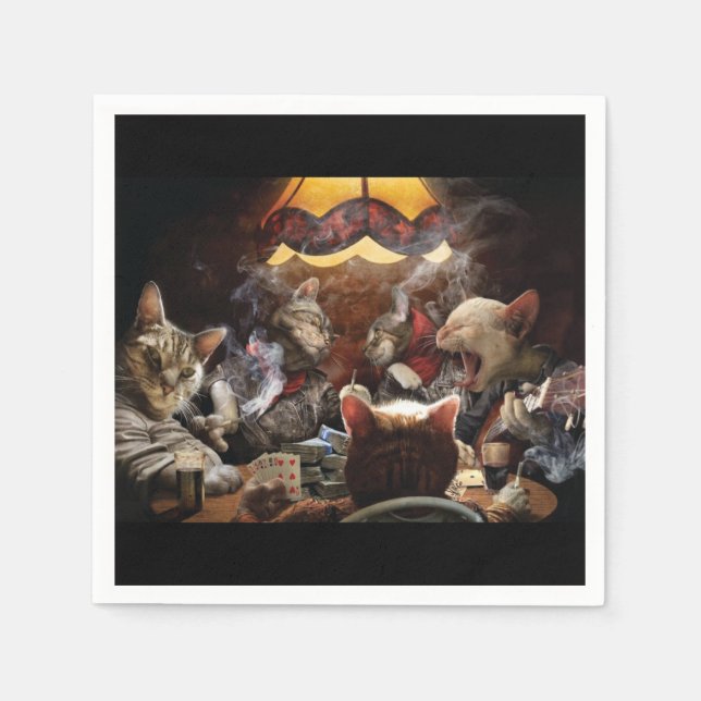 Serviette En Papier Chats jouant au poker   (Devant)