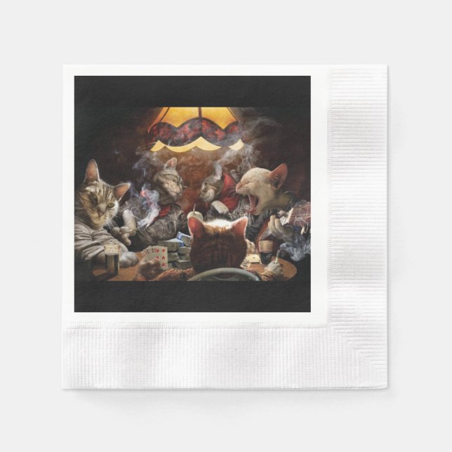 Serviette En Papier Chats jouant au poker (Devant)