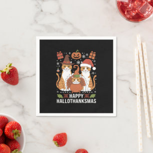 Serviette En Papier Chats Joyeux Hallothanksmas Halloween Noël 