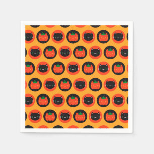 Serviette En Papier Chats Kawaii de citrouilles d'Halloween