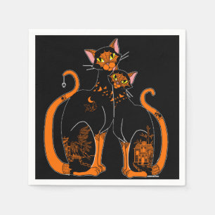 Serviette En Papier Chats Motifs de saules d'Halloween