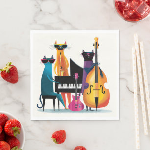 Serviette En Papier Chats musiciens de Jazz Cool Band