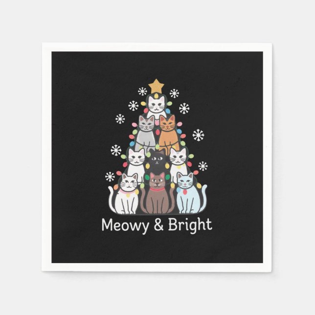 Serviette En Papier Chats Noël Arbre Meowy Bright Cute Xmas (Devant)