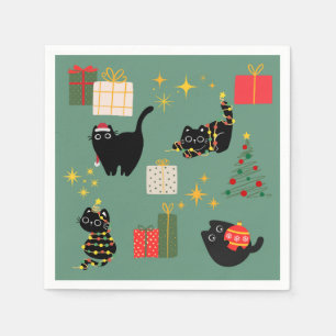 Serviette En Papier Chats noirs de Noël