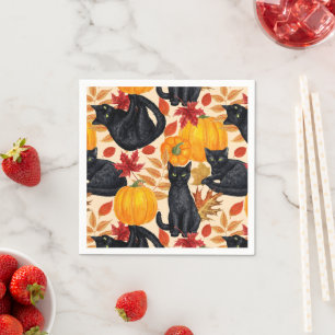 Serviette En Papier Chats noirs et citrouilles