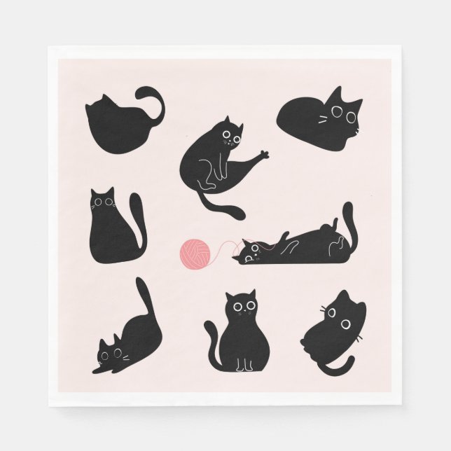 Serviette En Papier Chats noirs idiots (Devant)
