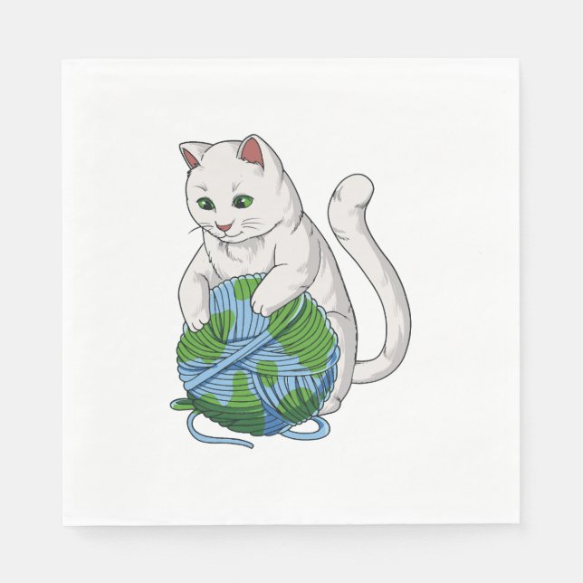 Serviette En Papier Chats règnent sur le monde laine de chat Globe (Devant)