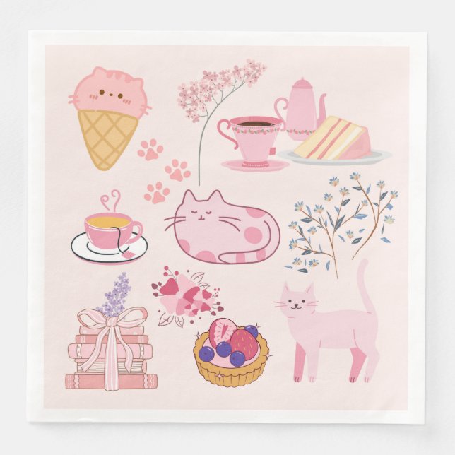 Serviette En Papier Chats Roses Coziness (Devant)