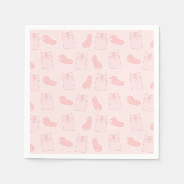 Serviette En Papier Chats roses et Motif de jellybeans (Devant)