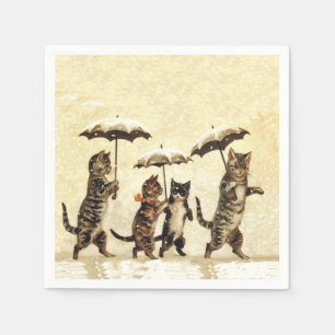 Serviette En Papier Chats vintages Parapluies Dansant Neige