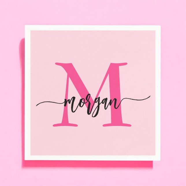 Serviette En Papier Chaud rose moderne Script Girl Monogramme Nom (Créateur téléchargé)
