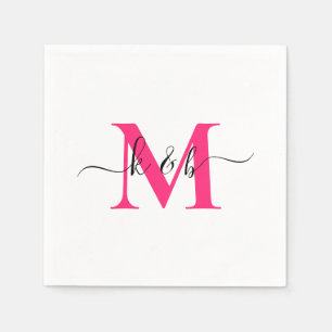 Serviette En Papier Chaud rose Monogramme Swash Script Blanc Cocktail