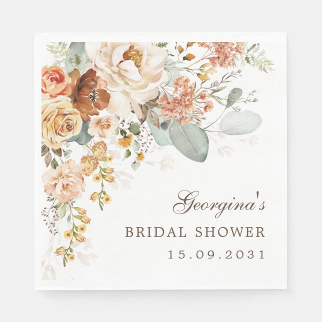 Serviette En Papier Chaude douche de mariée florale en terre cuite Boh (Devant)