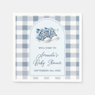 Serviette En Papier Chaussons Bébé Bleu Gingham Garçon Chaussures Bébé