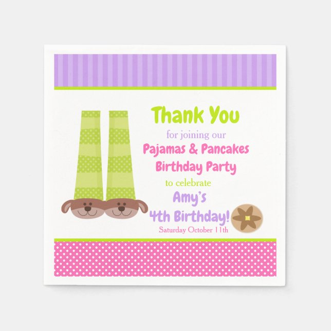 Serviette En Papier Chaussons de chien Pyjamas & Pancakes Fête d'anniv (Devant)