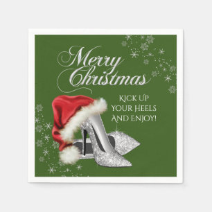 Serviette En Papier Chaussure à talon haut avec chapeau de Père Noël p