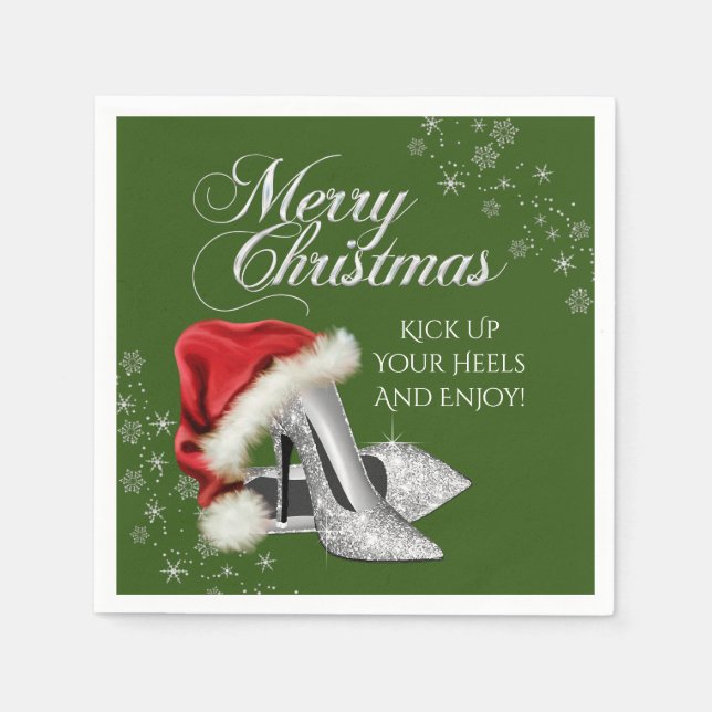 Serviette En Papier Chaussure à talon haut avec chapeau de Père Noël p (Devant)