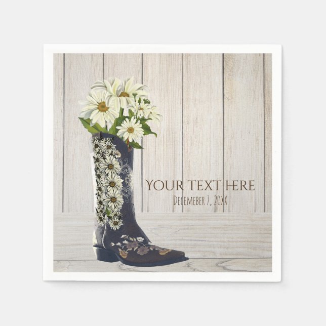 Serviette En Papier Chaussure de campagne rustique avec des marguerite (Devant)