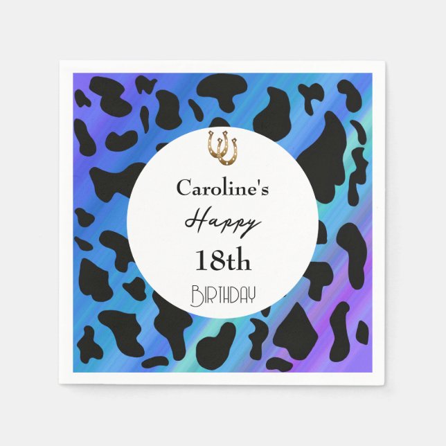 Serviette En Papier Chaussure Lucky Horse & Black Cow Spots Bleu Anniv (Devant)