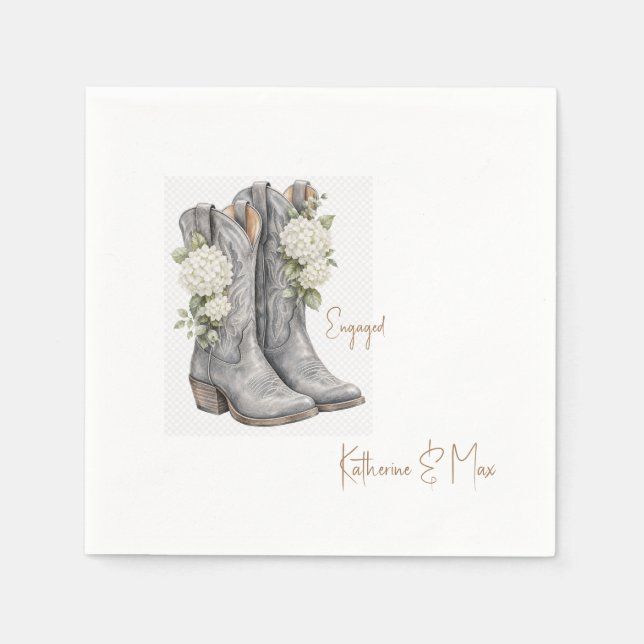 Serviette En Papier Chaussures de cowboy Hydrangea Fête de fiançailles (Devant)