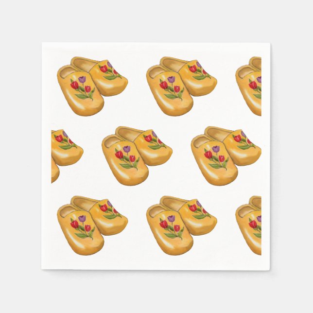 Serviette En Papier Chaussures en bois avec tulipes, Klompen, Hollande (Devant)