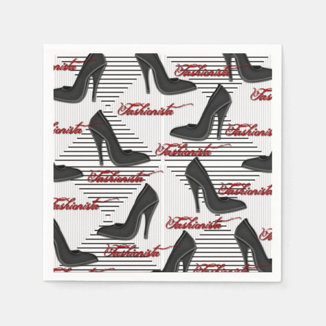 Serviette En Papier Chaussures noires fashionista Motif serviettes (Devant)