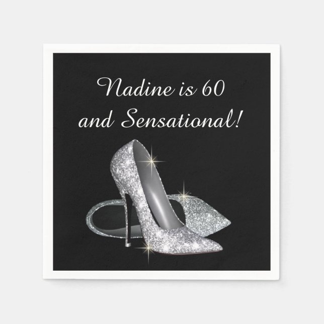 Serviette En Papier Chaussures Parties scintillant Argent Anniversaire (Devant)