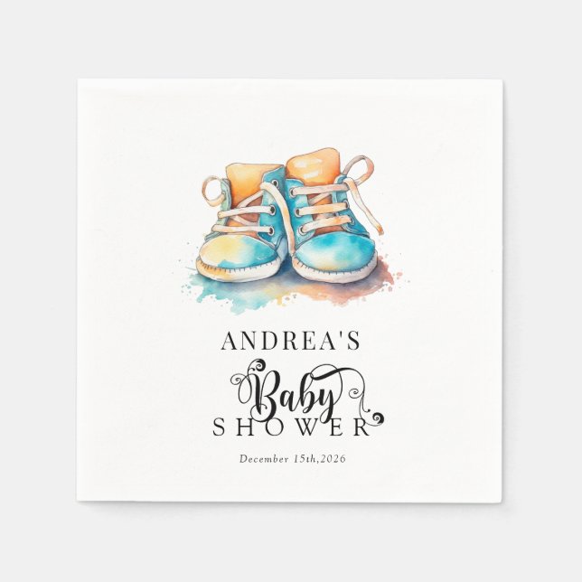 Serviette En Papier Chaussures pour bébés | Baby shower de garçon bleu (Devant)