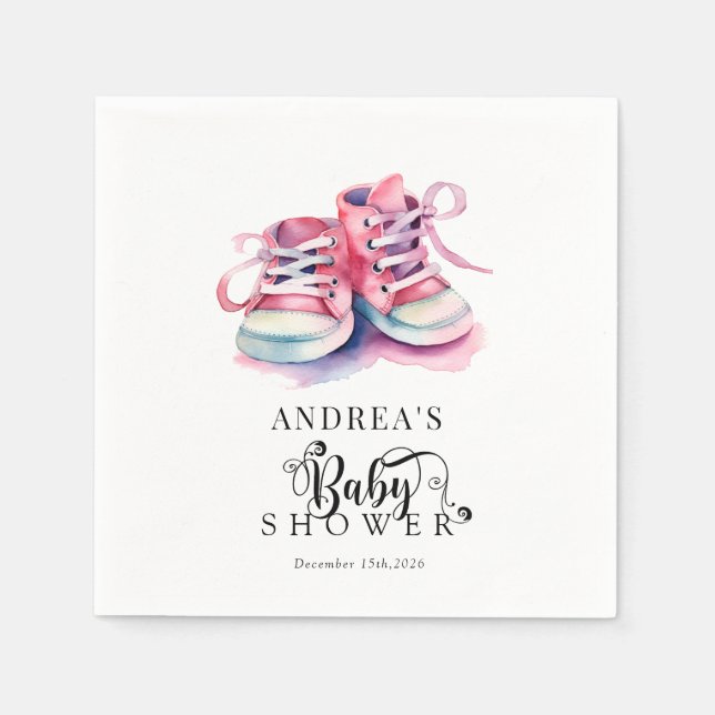 Serviette En Papier Chaussures pour bébés | Baby shower rose fille (Devant)