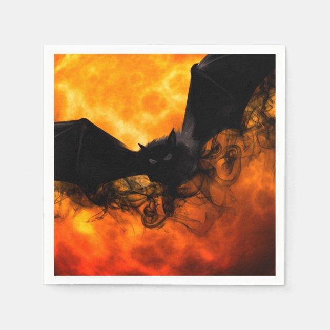 Serviette En Papier Chauve-souris et lune de récolte tombent en noir o (Devant)
