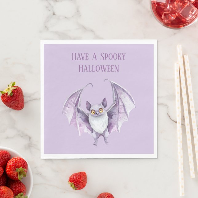 Serviette En Papier Chauve-souris violette Halloween effrayant   (En situation)