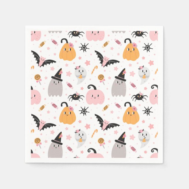 Serviette En Papier Chauves-souris Citrouilles d'Halloween, araignées, (Devant)