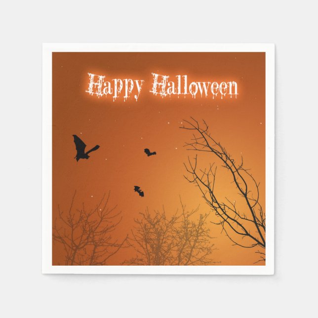 Serviette En Papier Chauves-souris et arbres d'Halloween (Devant)