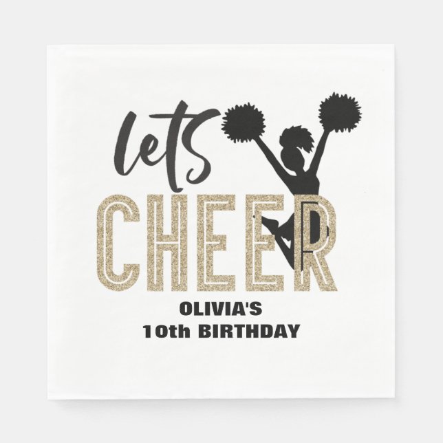 Serviette En Papier Cheerleading Or et Noir Cheer Anniversaire (Devant)