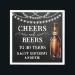 Serviette En Papier Cheers and Beers 30th Birthday Paper Napkin<br><div class="desc">Rustic Black Chalkboard aquarelle bouteille de bière et verre à pinte. Rustic Outdoor ou bar décore d'anniversaire pour lui. N'importe quel âge. Modèle facile à personnaliser. Tout le texte peut être ajusté en utilisant l'option de conception. Amusant,  simple,  décontracté invitations d'anniversaire pour lui.</div>