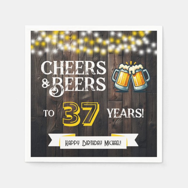 Serviette En Papier Cheers and Beers to 37 Years Rustic Birthday Party (Devant)