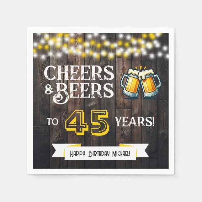 Serviette En Papier Cheers and Beers to 45 Years Rustic Birthday Party (Devant)