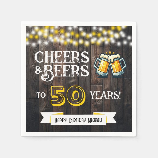 Serviette En Papier Cheers and Beers to 50 Years Rustic Birthday Party (Devant)