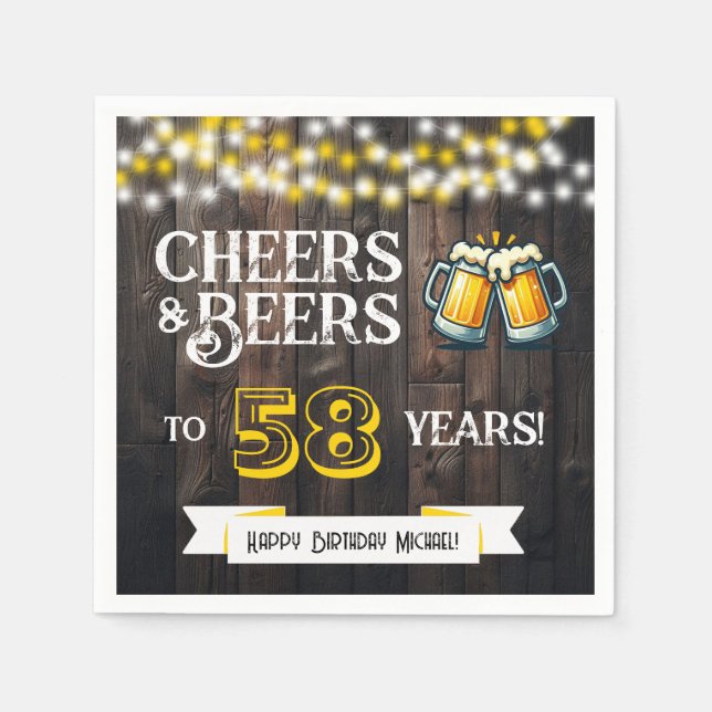 Serviette En Papier Cheers and Beers to 58 Years Rustic Birthday Party (Devant)