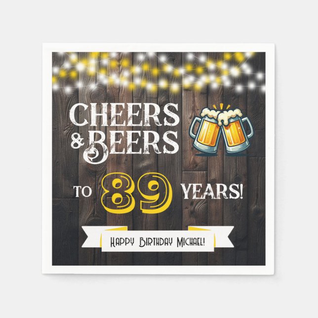 Serviette En Papier Cheers and Beers to 89 Years Rustic Birthday Party (Devant)