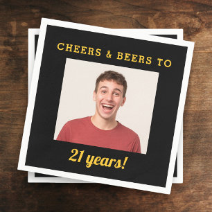 Serviette En Papier Cheers & Beers 21 Ans Photo Anniversaire