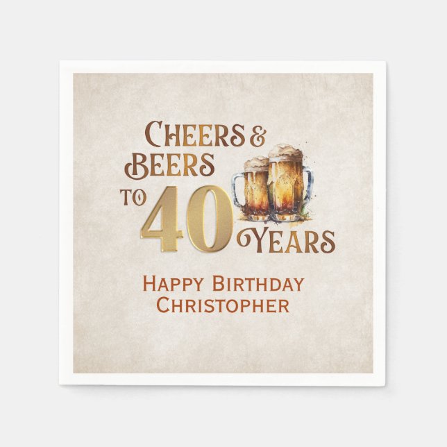 Serviette En Papier Cheers & Beers 40e anniversaire (Devant)