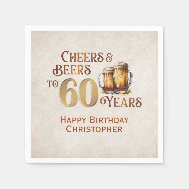 Serviette En Papier Cheers & Beers 60e anniversaire (Devant)
