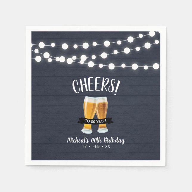 Serviette En Papier Cheers Beers | Fête des 40 ans Adulte Blue Wood (Devant)