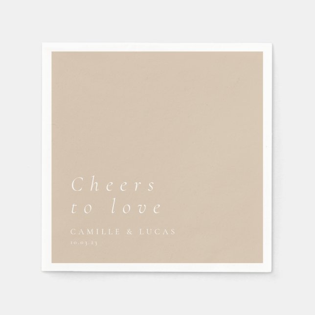 Serviette En Papier Cheers Beige À Aimer Mariage Personnalisé (Devant)